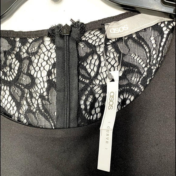 ASOS Curve Scuba Lace Godet Black Mini Dress - Picture 7 of 7